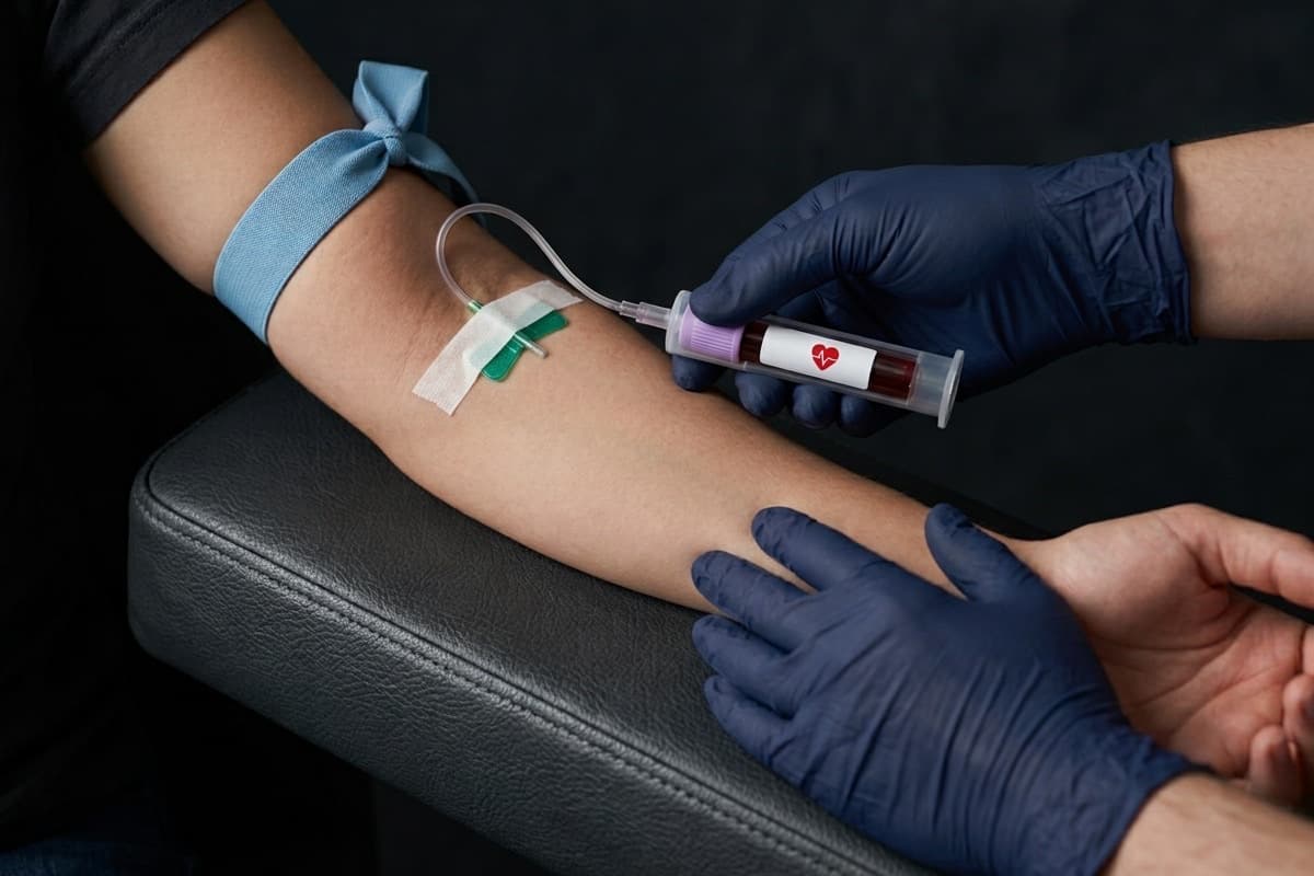 A blood draw from the arm, the way a lab takes it