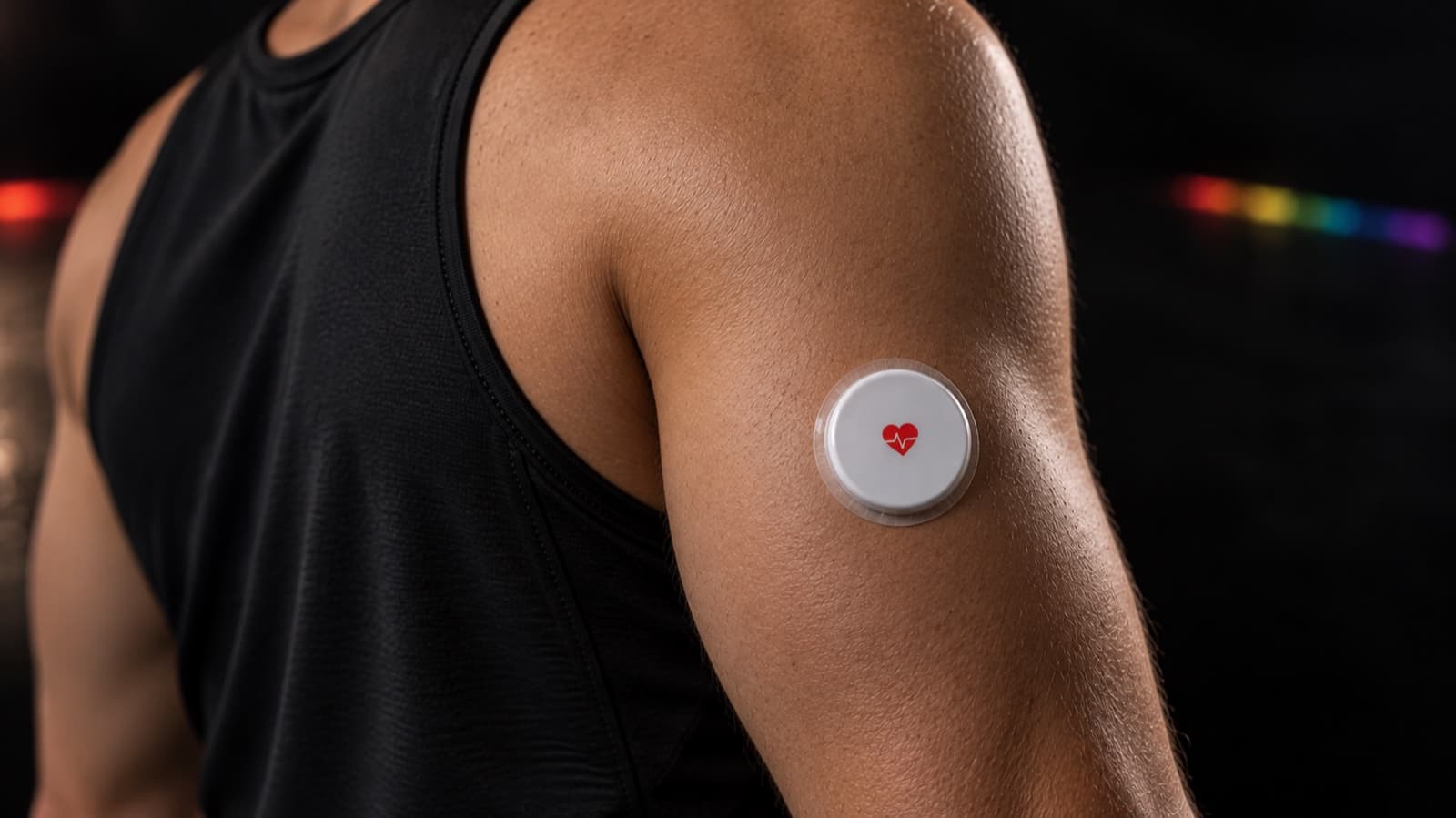 A HealthOS Sensor worn on the back of the upper arm